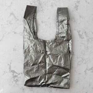 NWOT Baggu Mini Metallic Pewter Reusable Bag Rare Nylon Foldable